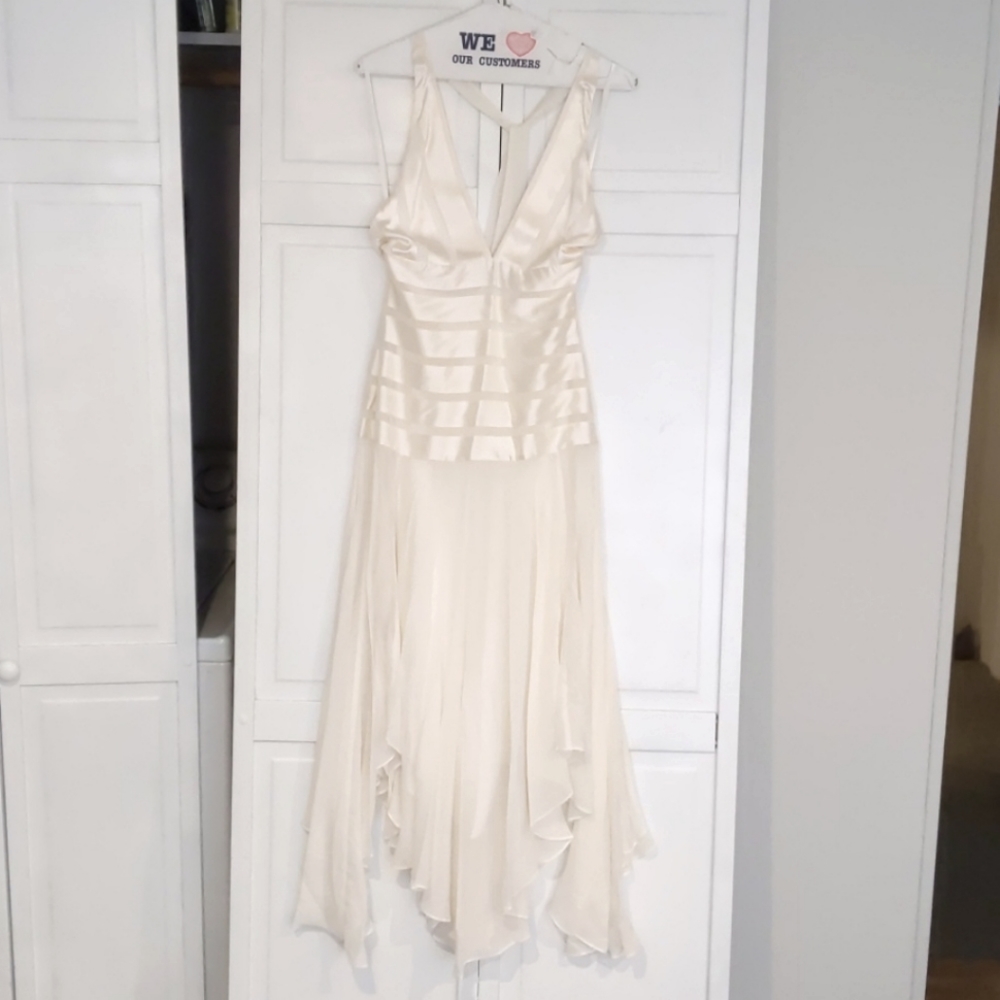 Silky satin ivory bcbg halter dress
